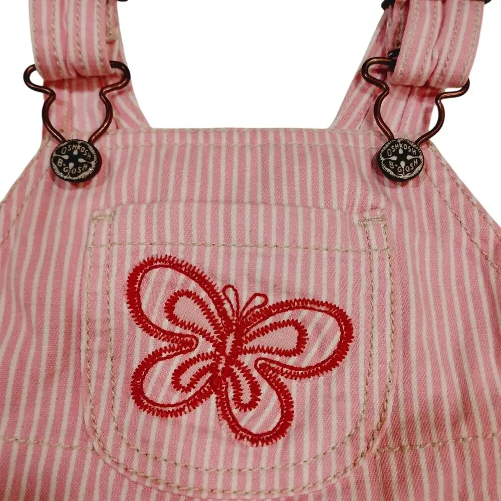 Vintage 12Month Baby Girl Osh Gosh Dress Pink White Striped Butterfly Embroidery